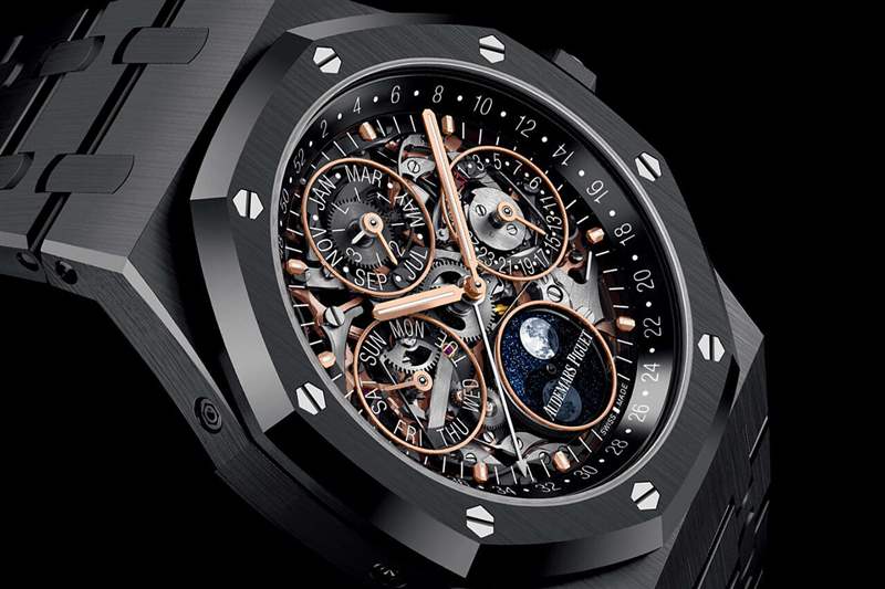 愛彼皇家橡樹萬年歷鏤空黑色陶瓷腕表-復刻表