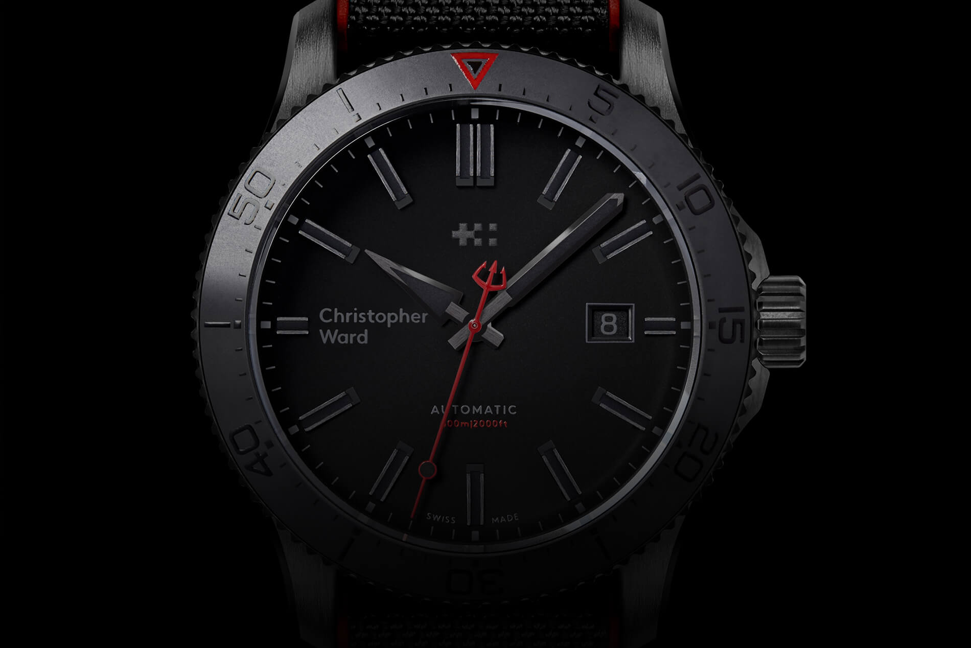 克里斯托弗-沃德C60 Abyss黑色不銹鋼DLC拉絲手表-復刻表