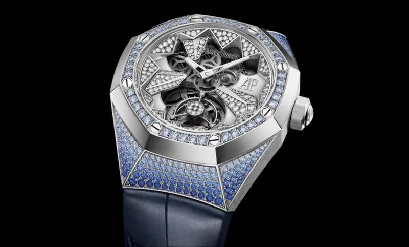冰藍(lán)版VS.彩虹版，愛彼皇家橡樹概念系列飛行陀飛輪腕表新作寶石滿鑲閃耀登場-復(fù)刻表