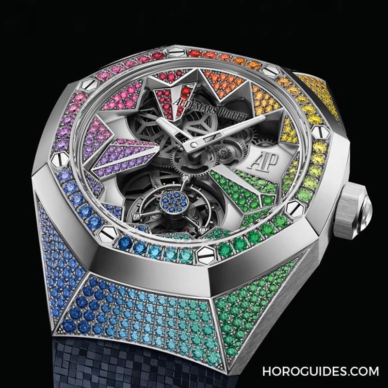 冰藍(lán)版VS.彩虹版，愛彼皇家橡樹概念系列飛行陀飛輪腕表新作寶石滿鑲閃耀登場-復(fù)刻表