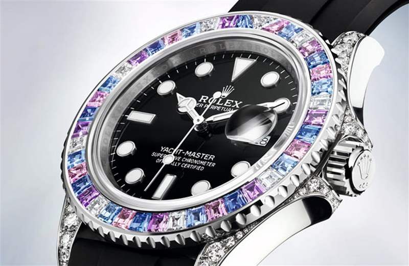 Rolex Yacht-Master彩虹圈手表表殼鑲上彩色寶石、鉆石低調(diào)奢華-復(fù)刻表