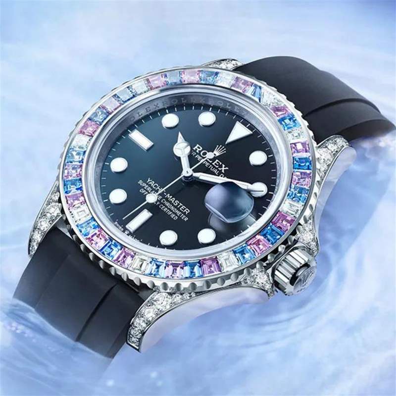 Rolex Yacht-Master彩虹圈手表表殼鑲上彩色寶石、鉆石低調(diào)奢華-復(fù)刻表