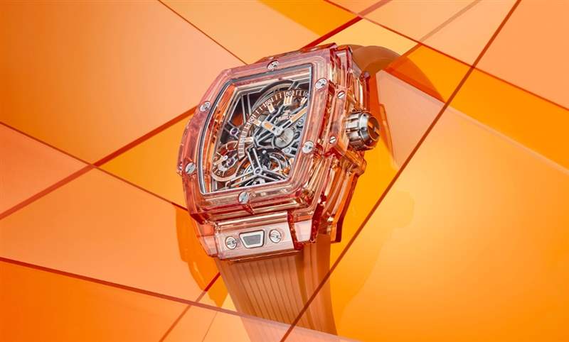 高透光冰橙色!Hublot Spirit of Big Bang冰橙藍(lán)寶石陀飛輪五日鏈腕表-復(fù)刻表