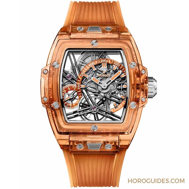 高透光冰橙色!Hublot Spirit of Big Bang冰橙藍(lán)寶石陀飛輪五日鏈腕表-復(fù)刻表