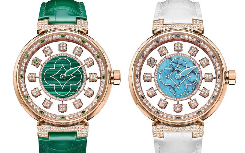 Louis Vuitton推出寶石表盤版Tambour Spin Time Air腕表：孔雀石，綠松石，寶石懸空表盤-復刻表