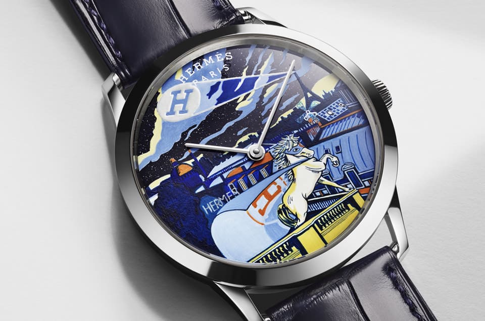 愛(ài)馬仕Slim d'Hermès工藝表把虛構(gòu)超級(jí)英雄微繪在砂金石面盤(pán)上-復(fù)刻表