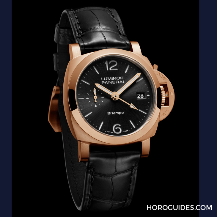 以Goldtech貴金屬材質(zhì)入作！ 沛納海Luminor Quaranta BiTempo腕表再添一延伸新作PAM01641-復(fù)刻表